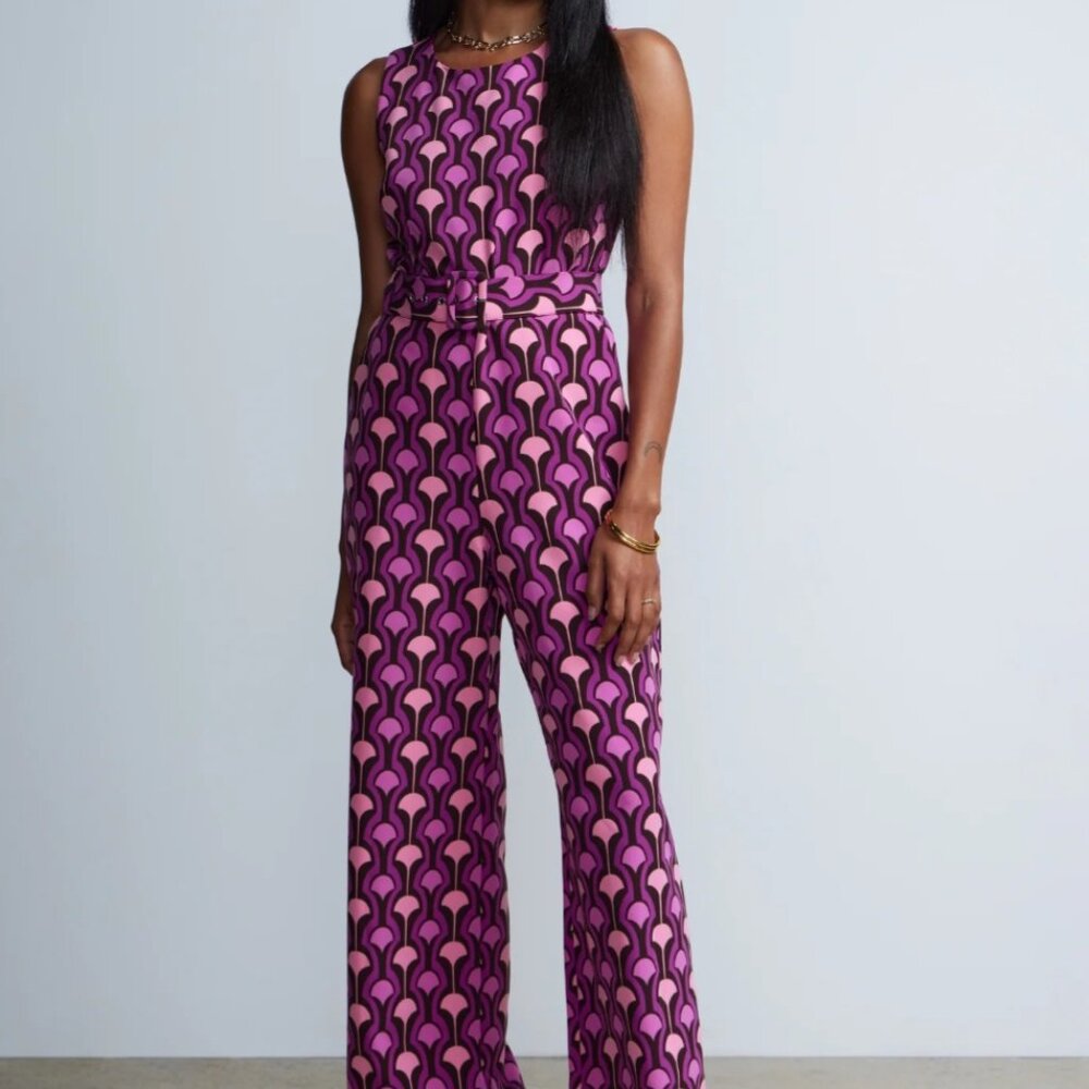 NY and Co Heometric Print Belted Jumpsuit